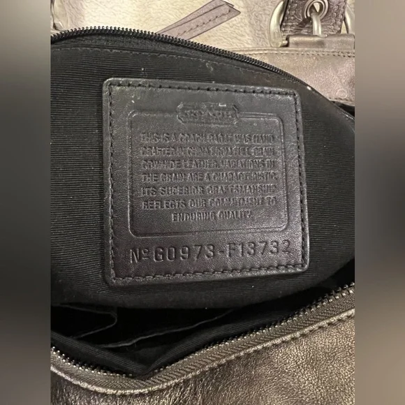 COACH Soho Pleated Shoulder Tote Bag Leather Metallic Gray - Picture 7 of 9